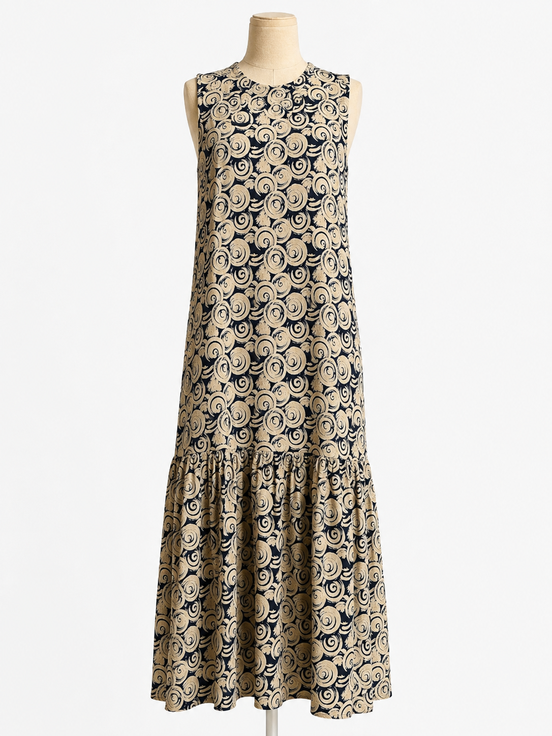Thai Hemp Spiral Print Sleeveless Maxi Dress