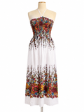 Thai Floral Smocked Halter Maxi Dress – White
