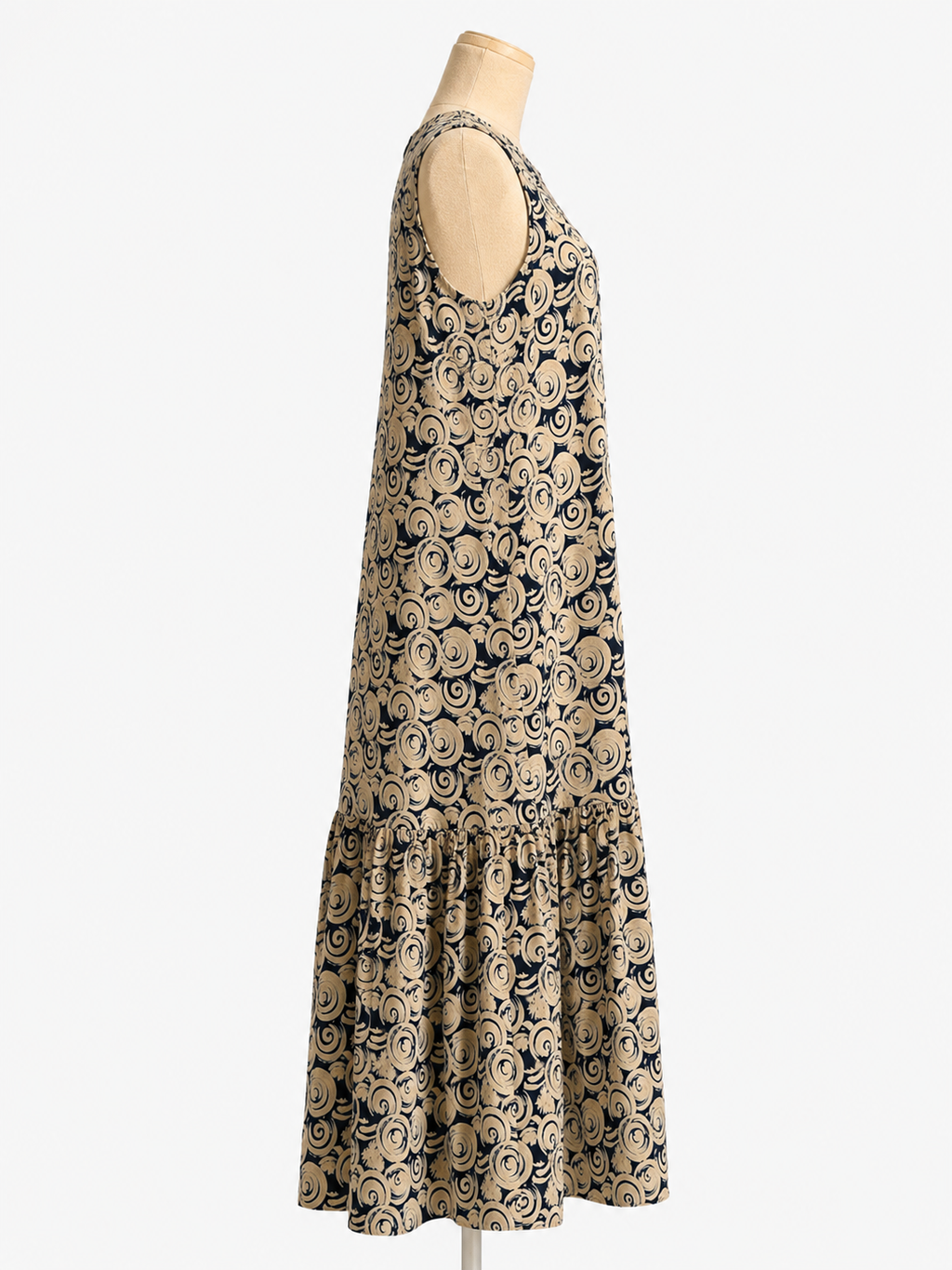 Thai Hemp Spiral Print Sleeveless Maxi Dress
