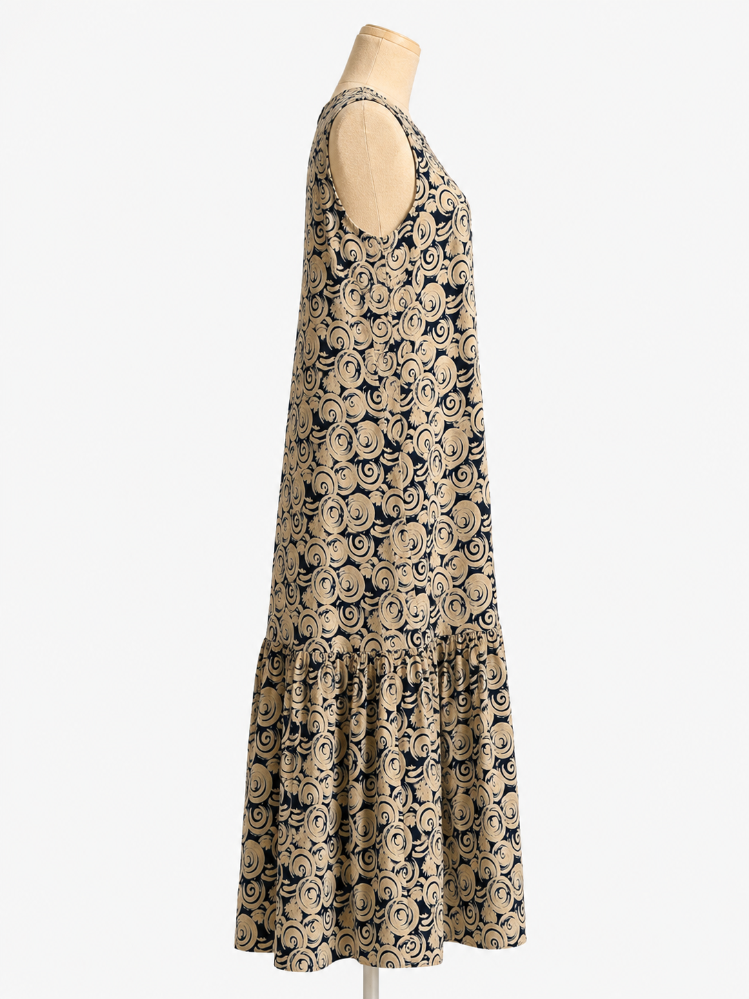 Thai Hemp Spiral Print Sleeveless Maxi Dress