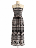Thai Elephant Print Smocked Halter Maxi Dress