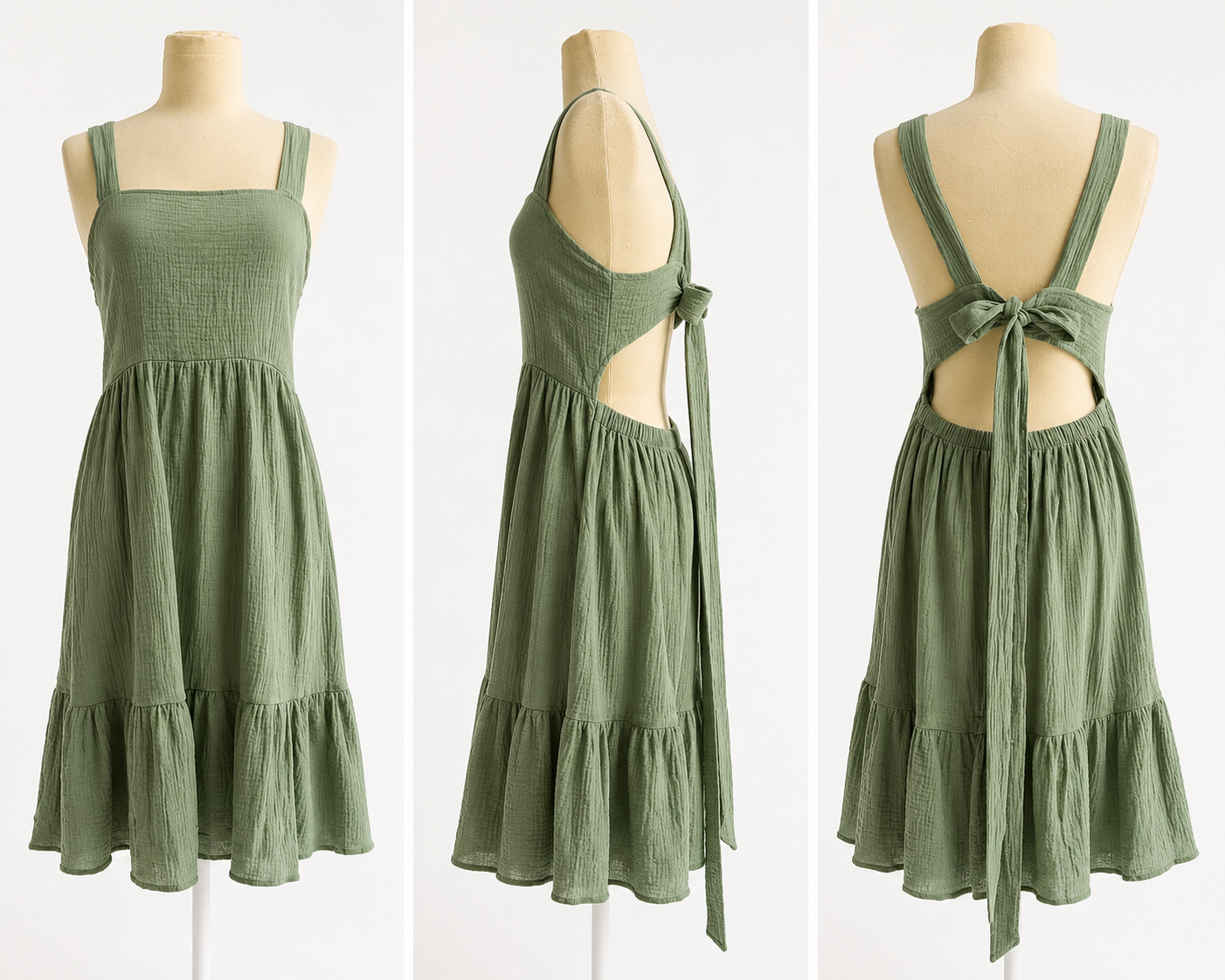 Textured Open-Back Tie Midi Dress