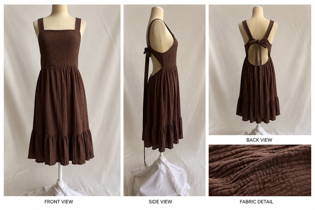 Textured Open-Back Tie Midi Dress