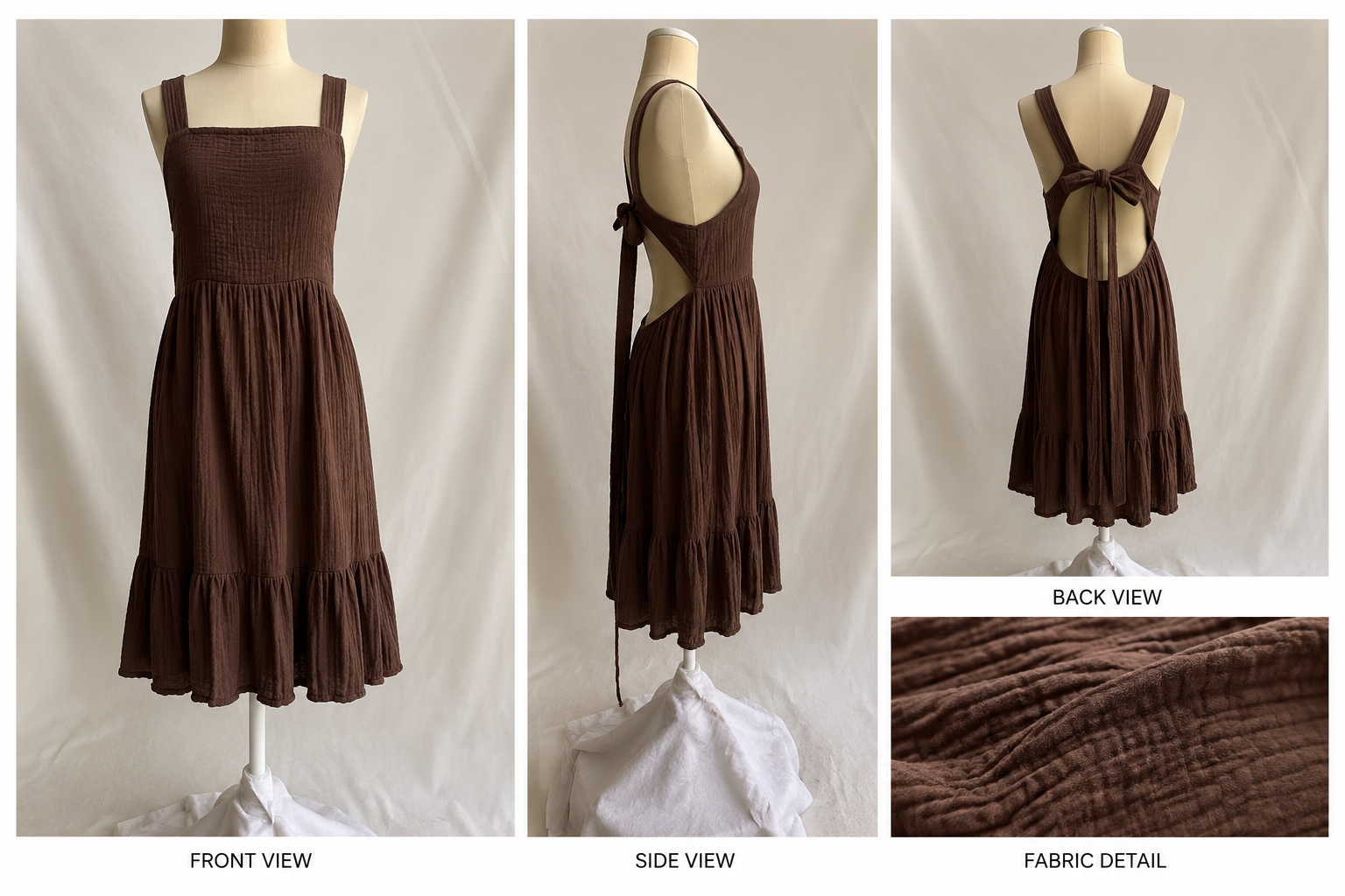 Textured Open-Back Tie Midi Dress