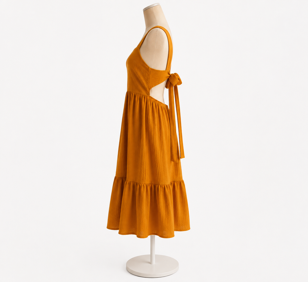 Textured Open-Back Tie Midi Dress