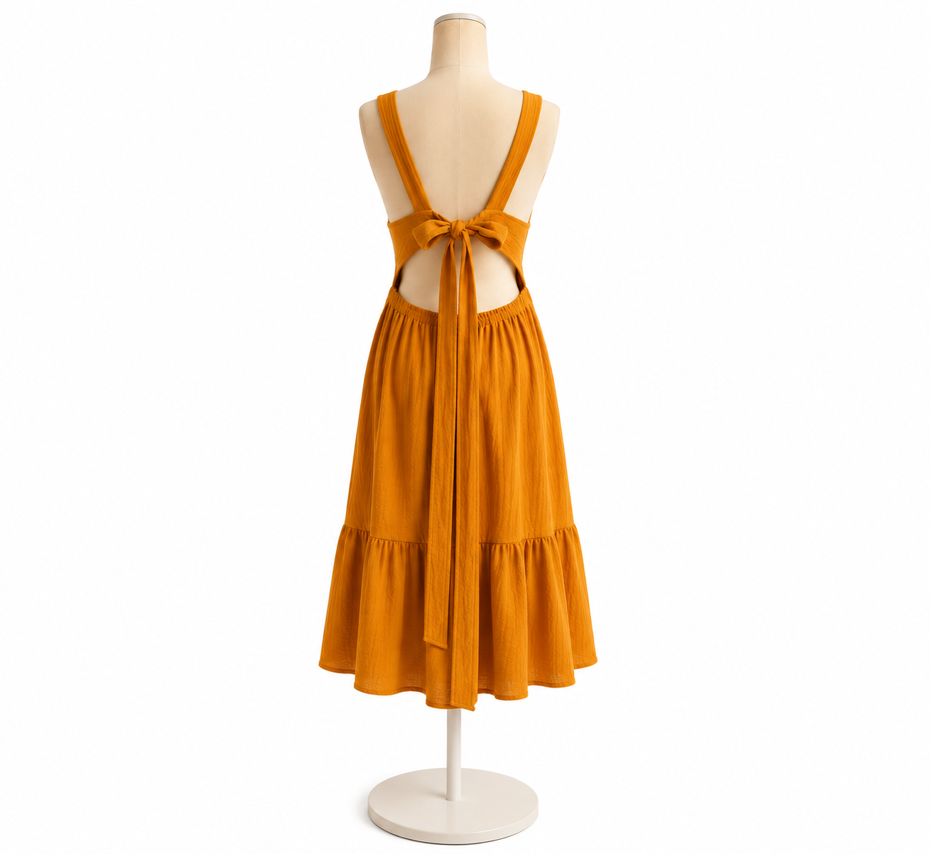 Textured Open-Back Tie Midi Dress