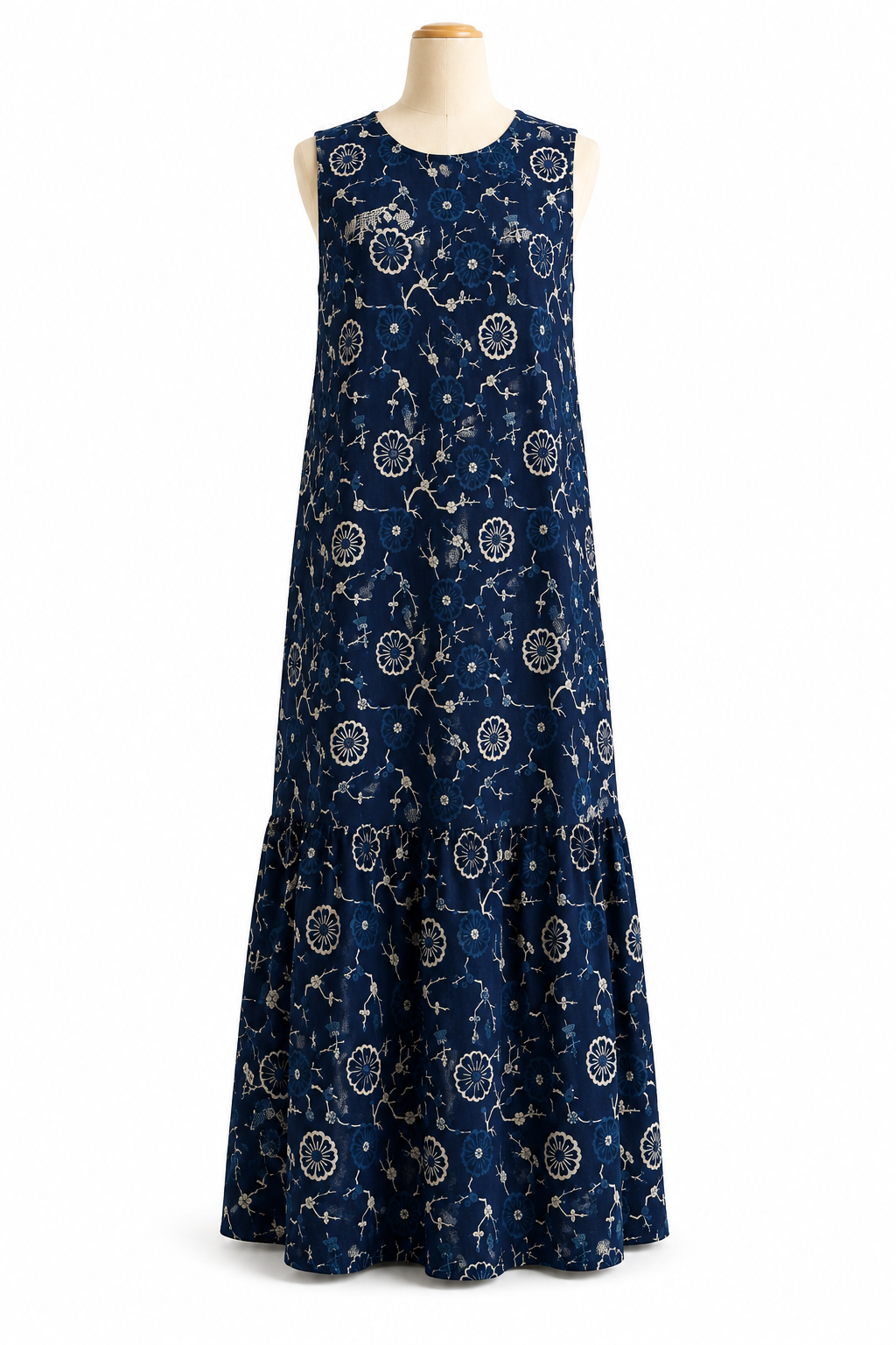 Indigo Floral Sleeveless Maxi Dress