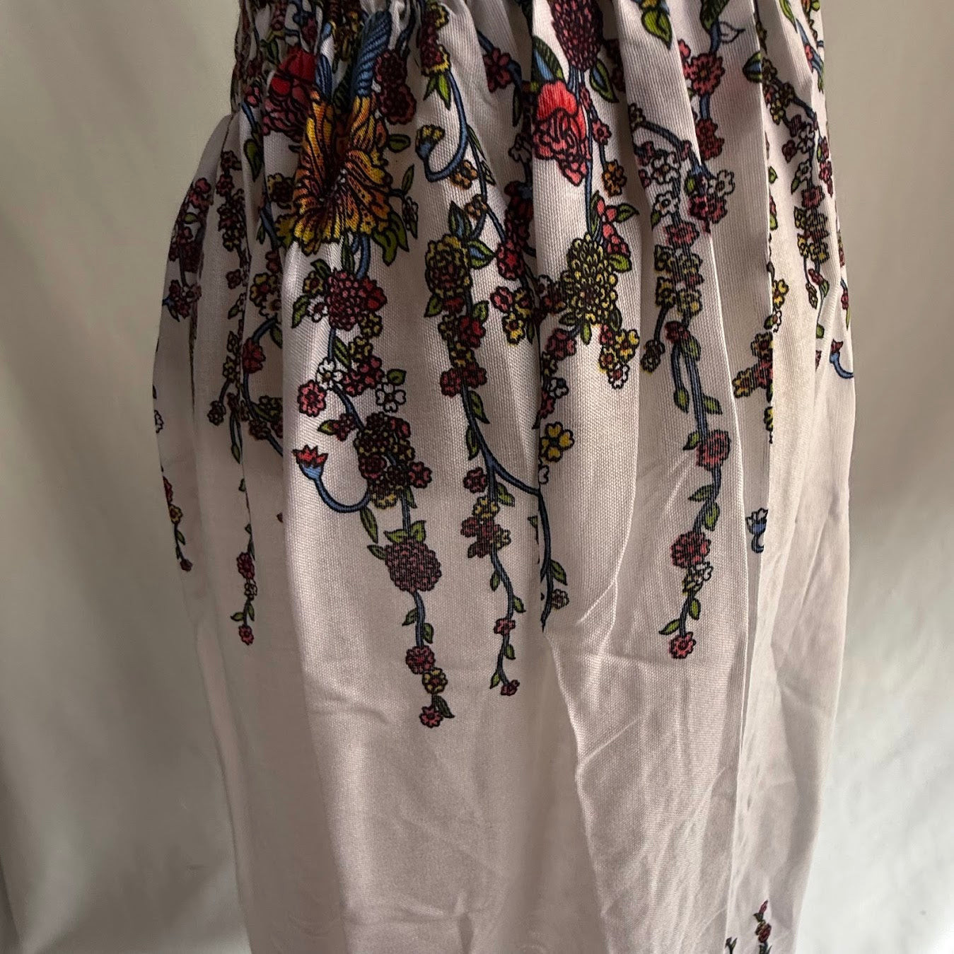 Thai Floral Smocked Halter Maxi Dress – White