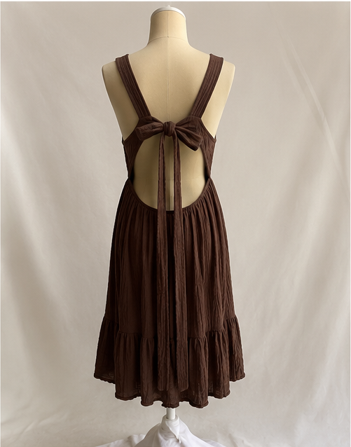 Textured Open-Back Tie Midi Dress