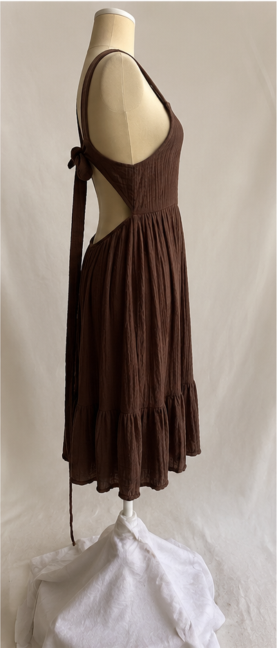 Textured Open-Back Tie Midi Dress
