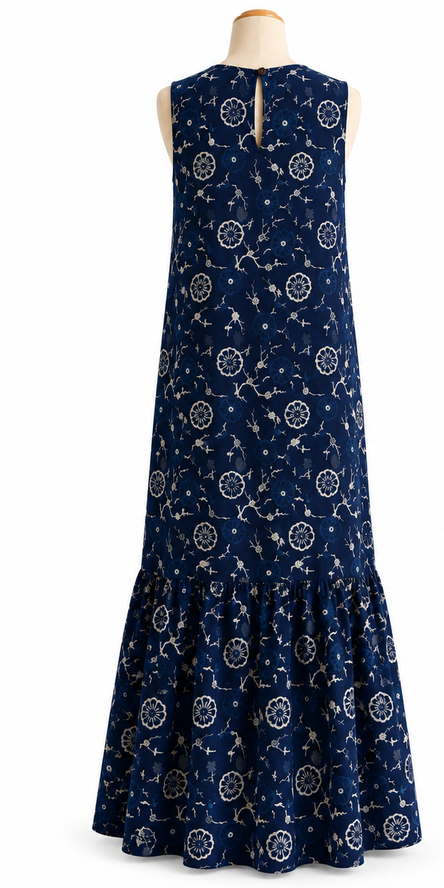 Indigo Floral Sleeveless Maxi Dress