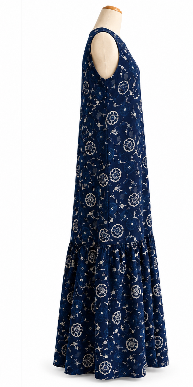 Indigo Floral Sleeveless Maxi Dress