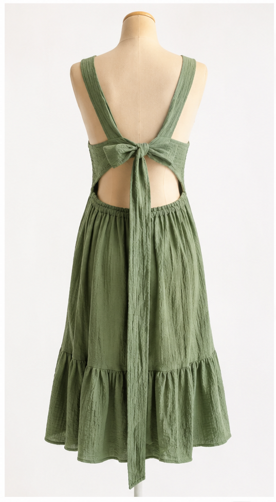 Textured Open-Back Tie Midi Dress