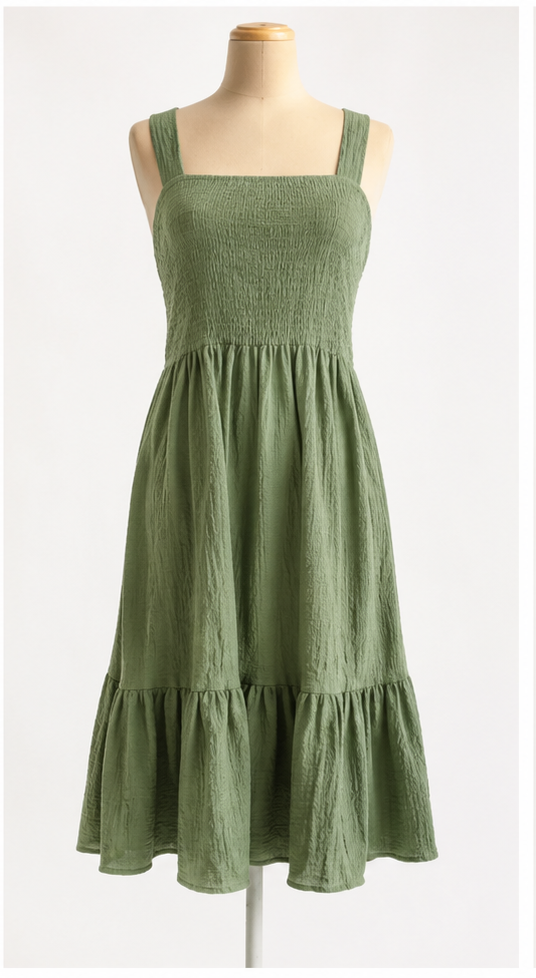 Textured Open-Back Tie Midi Dress