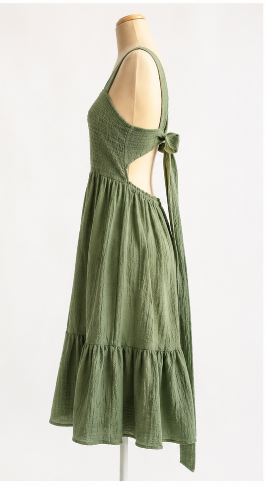 Textured Open-Back Tie Midi Dress