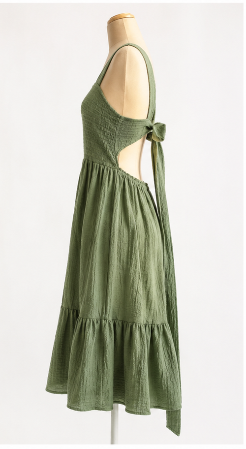 Textured Open-Back Tie Midi Dress
